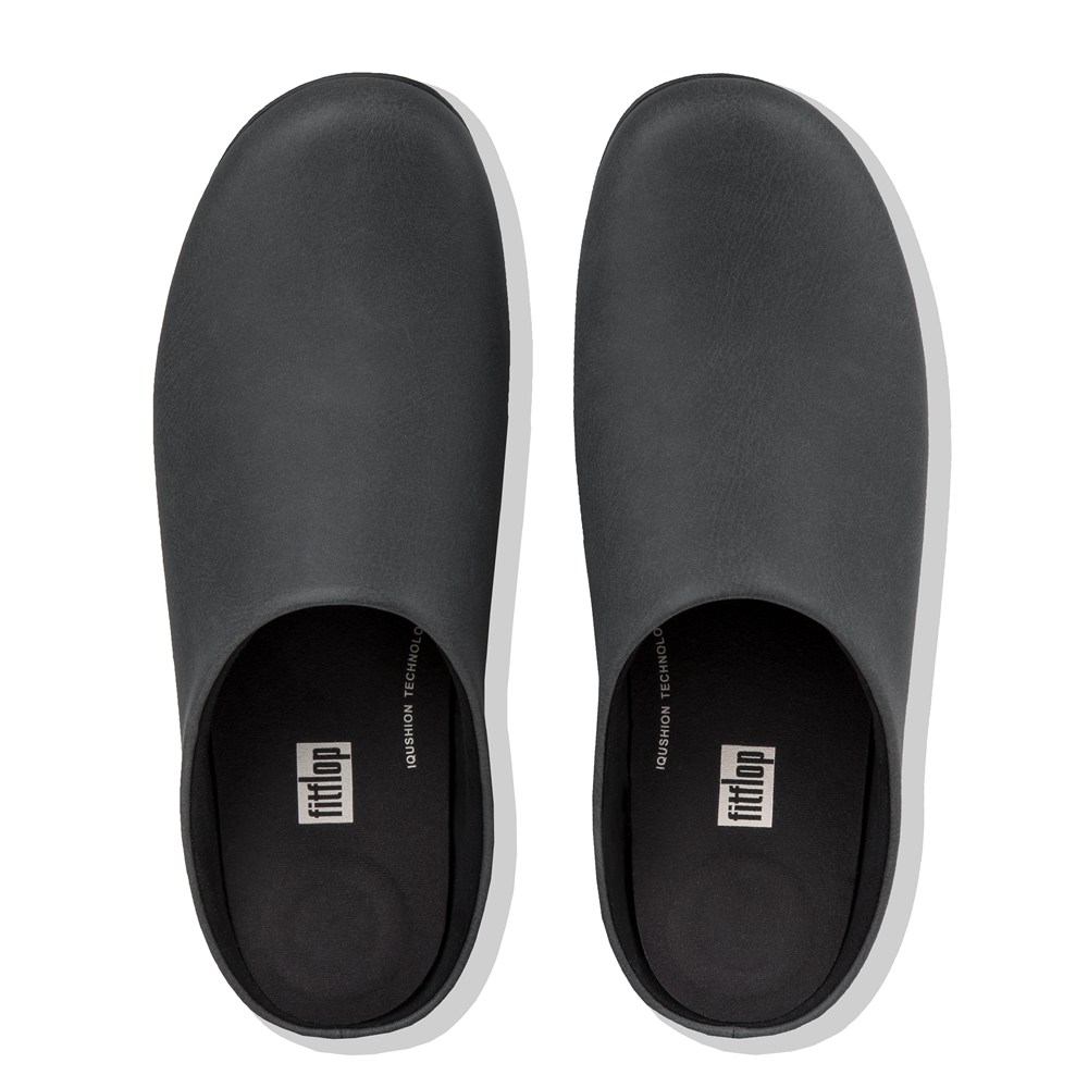 Fitflop Mens Slippers - Shove Leather Mule - Black - 283-SOZTFU